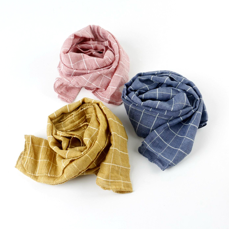 Spring and Autumn Children's Cotton and Hemp Scarf Fashion Baby Plaid Scarf Four Seasons Boys and Girls Warm Long Scarf