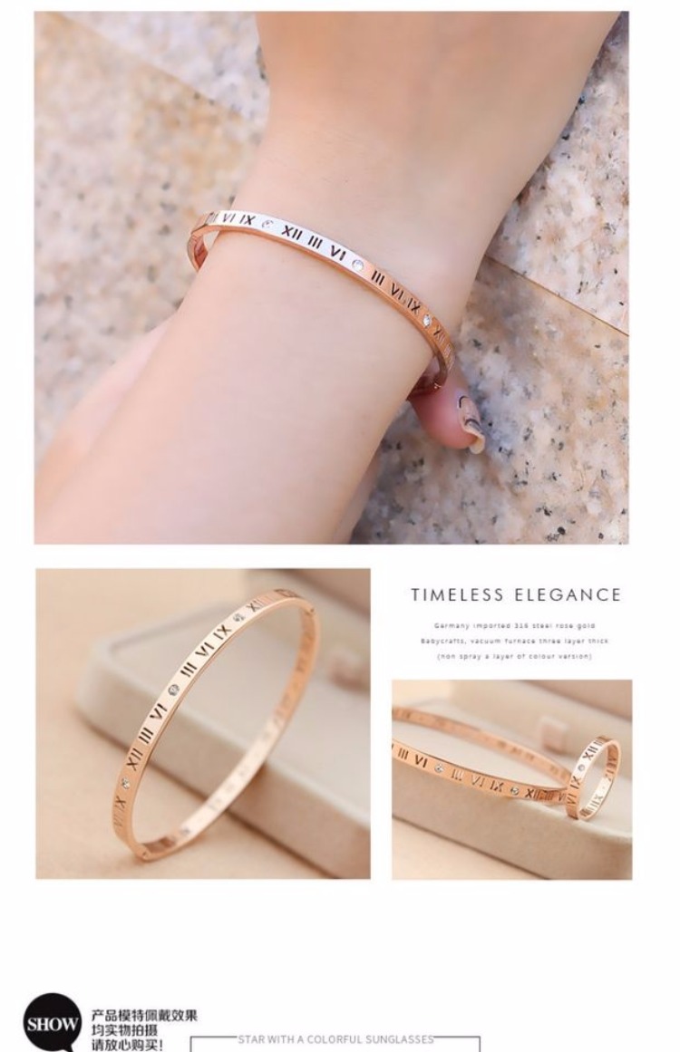 Titan thép vàng hồng Roman chic vòng đeo tay đơn giản lưới đỏ Sen Hồng Kông gió lạnh thiểu số thiết kế thích hợp vòng đeo tay tươi vòng phong thuỷ