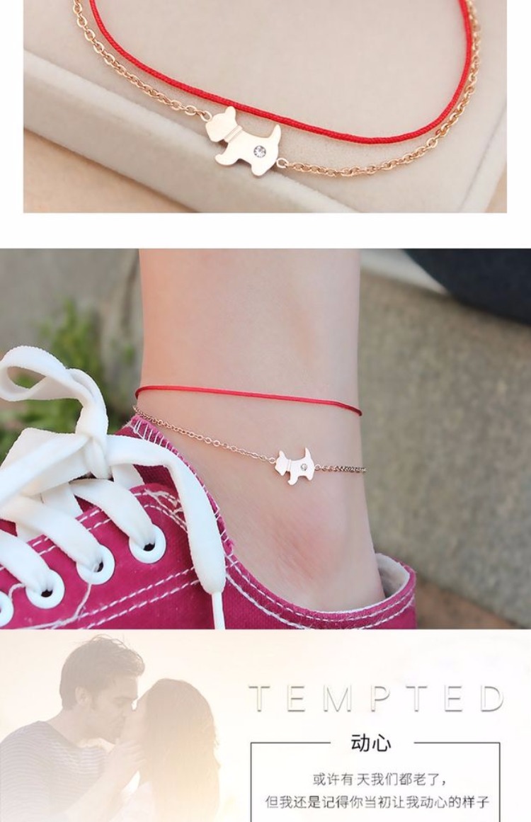 Vòng chân xã hội nữ dây đỏ ác thần chống titan nhỏ bằng vàng hồng 18k đột quỵ vàng đào phiên bản Hàn Quốc của chàng sinh viên giản dị Sen lắc chân nữ titan