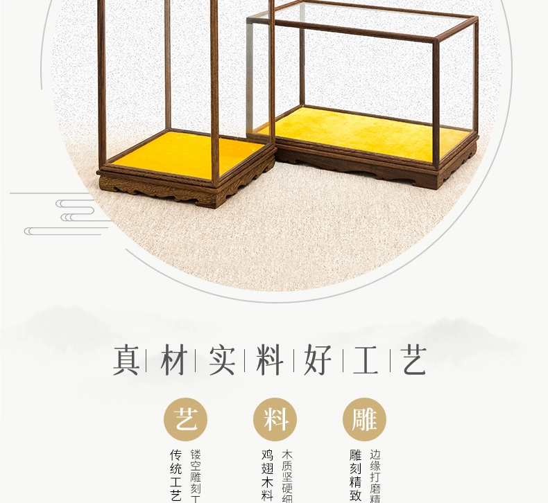 Cánh Gà Gỗ Lồng Kính Đồ Trang Trí Bằng Gỗ Gụ Đồ Cổ Tượng Phật Thủ Công Trong Suốt Chống Bụi Hộp Hiển Thị Tùy Chỉnh