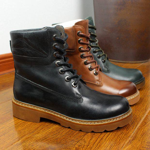 Women's high top lace-up round head solid color light casual flat women's leather shoe SD1050