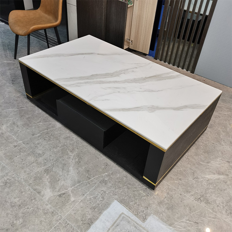 Light extravagant wood Nordic solid wood drawers natural marble tea table minimalist modern small family living-room rock plate tea table-Taobao