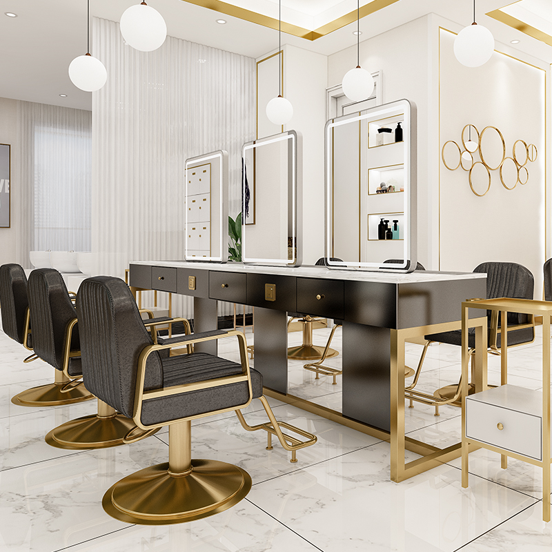 Hair salon mirror table with lamp Hair mirror cabinet one-piece hot dyeing mirror table Hair salon special net red hair mirror tide