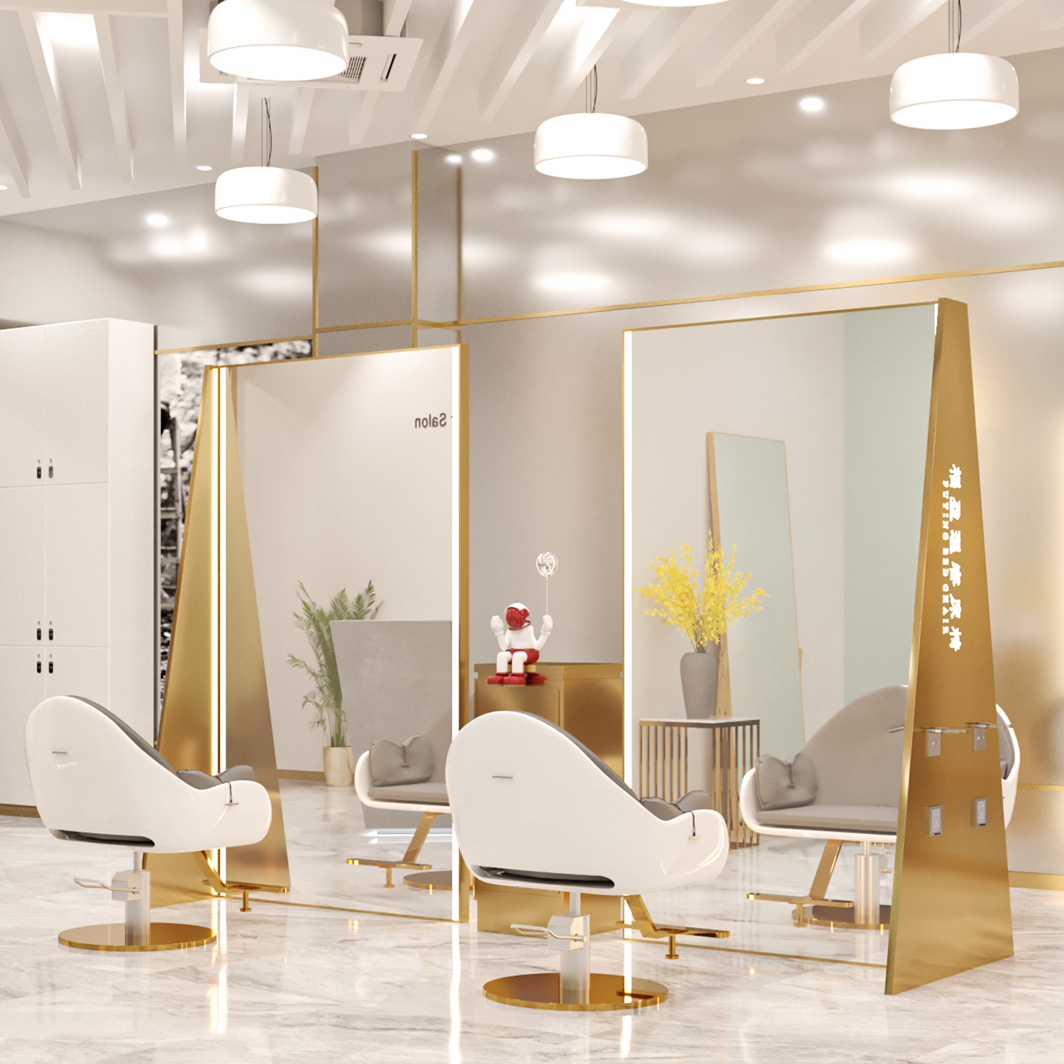 Beauty Hair Shop Mirror Desk Hair Salon Special Red Hairdressingshop Single Face Bifacial Mirror With Light Floor Mirror Beauty Hair Cut Mirror