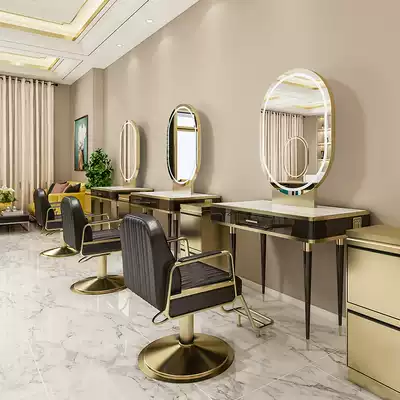 Net red hairdressing shop mirror table shop cabinet integrated hair salon special tide simple double-sided ironing mirror with lamp