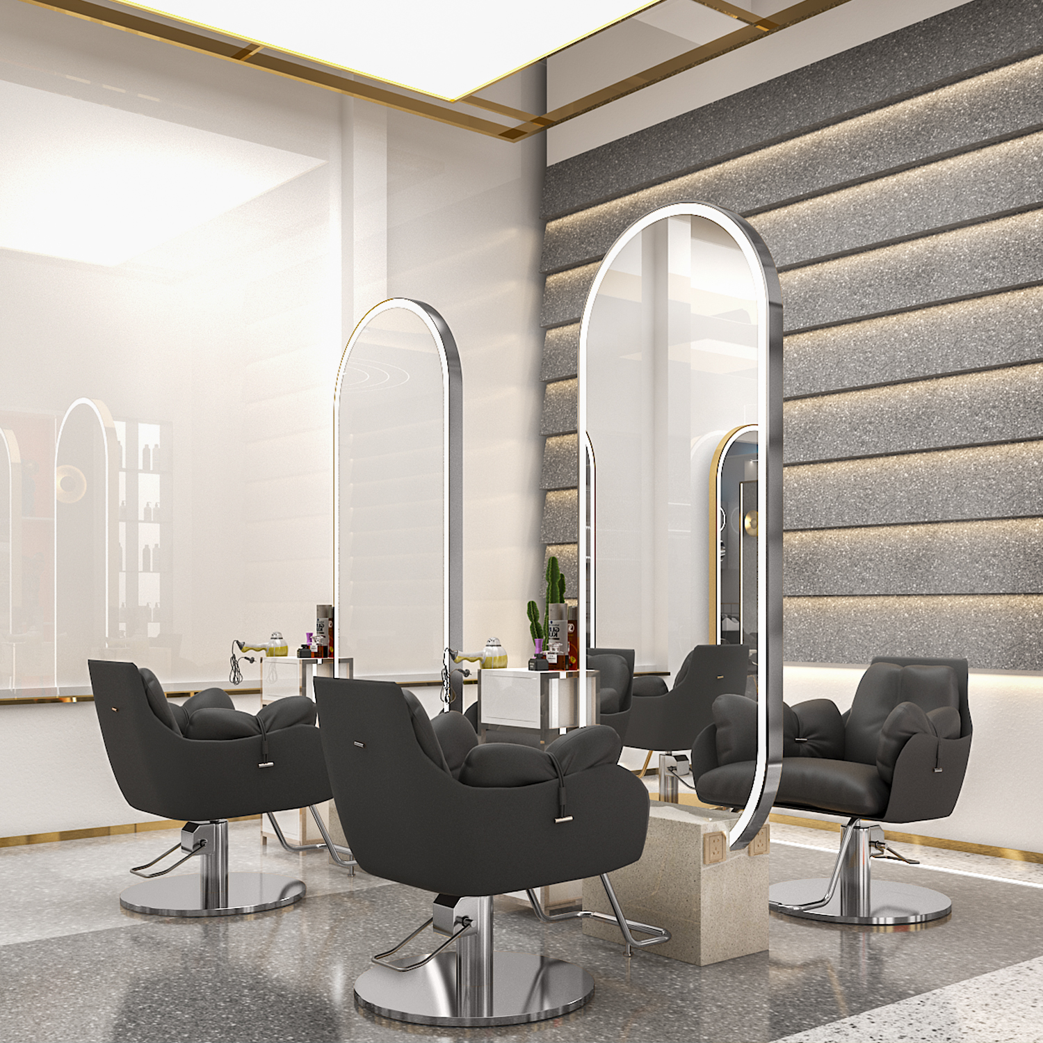 High-end hairdressing shop mirror table with lamp hairdressing mirror hair salon special ironing and dyeing area haircut floor-to-ceiling single and double-sided mirror tide shop