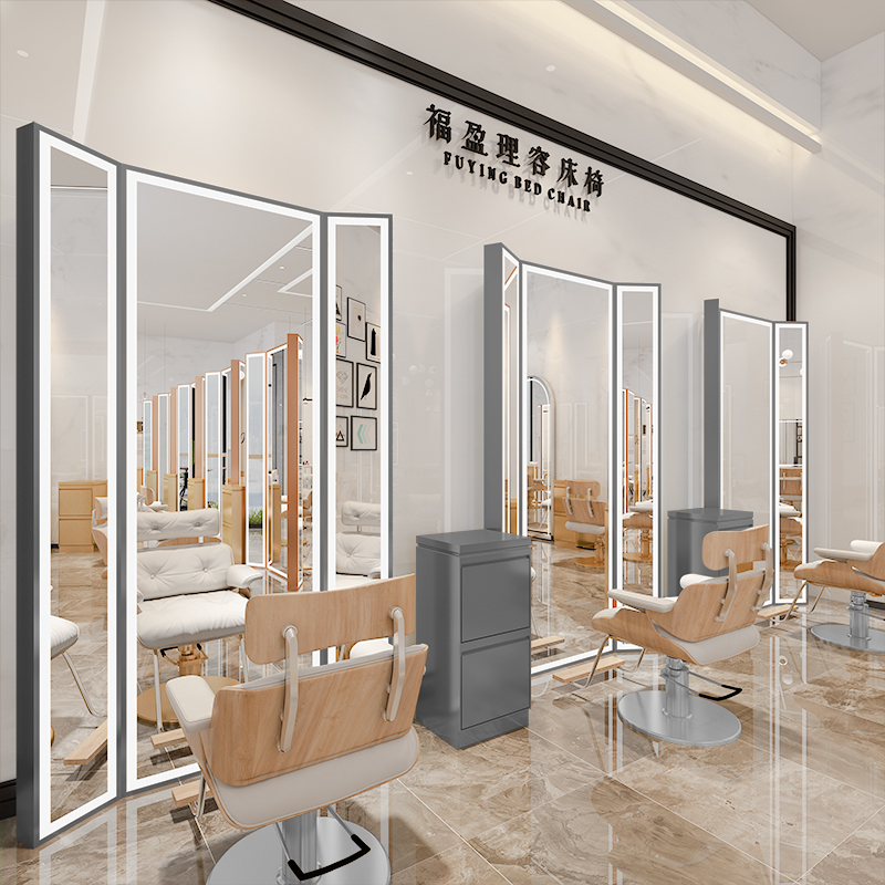 Net Red Tape Shop Mirror Table Beauty Hair Shop Mirror Hair Salon Special Haircut Mirror With Light Floor Tide-Haircut Three-Fold Mirror