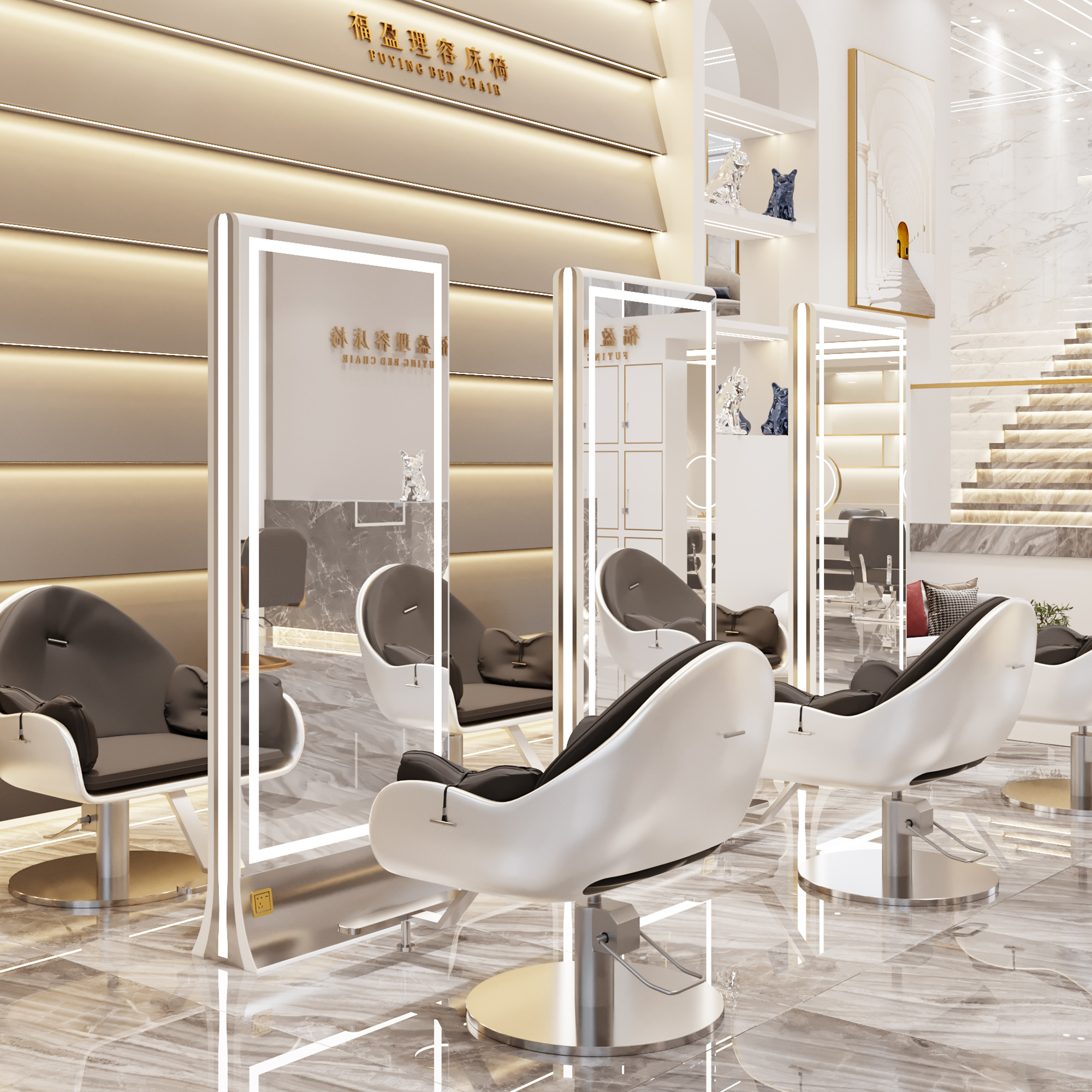 The new barbershop with lights mirror desk net red hair mirror hair salon special perm and cut hair stainless steel single-sided mirror