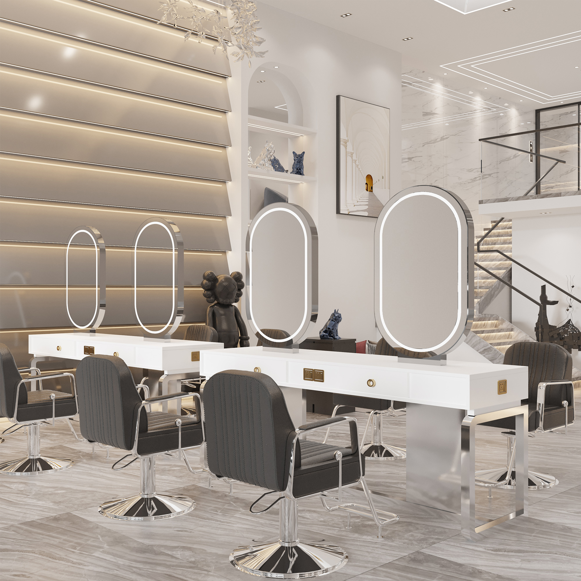 Hair salon mirror table barber shop hair salon special hairdressing mirror internet celebrity with light high-end hair cutting mirror trendy hairdressing mirror