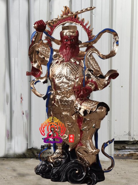 Resin, Fiberglass, Wood Carving, and Cast Bronze Statue of Wang Lingguan, Wang Tianjun, Fire God, Bodhisattva, and Duta Tiandi Da Lingguan