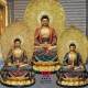 Three Treasures Buddha Statues: Medicine Buddha, Amitabha Buddha, Sakyamuni Buddha, Ananda, Kasyapa, Resin Fiberglass Copper Sculpture Ornaments