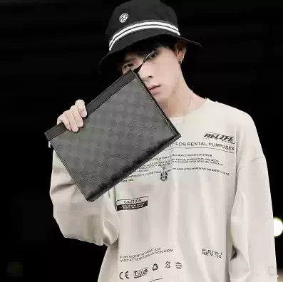 The new clutch European and American tide personality contrast color handbag wild Korean version of the trend simple men's and women's briefcase file bag