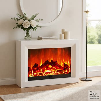 French-Style Fireplace Decorative Cabinet for Home Living Room Heating, Electronic Fireplace with Simulated Flame, European and American Style Villa Entrance Cabinet
