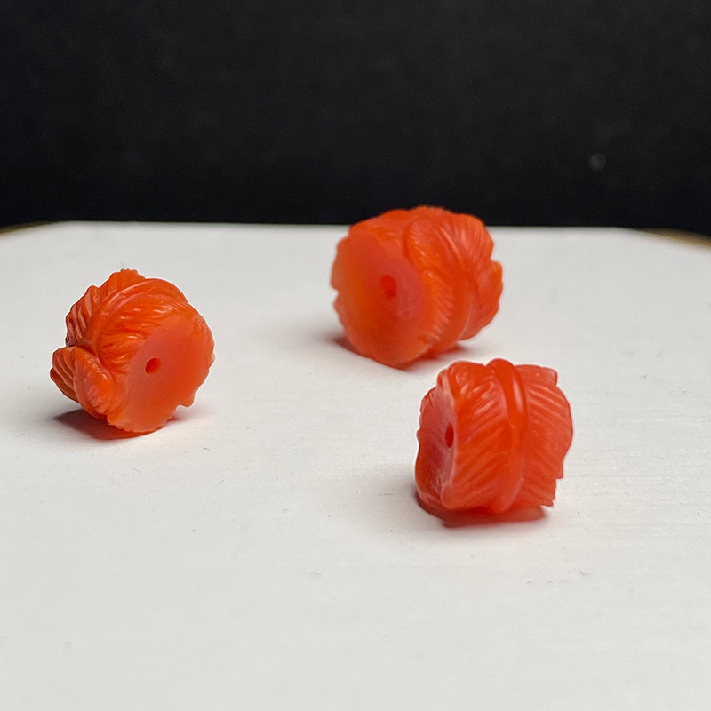 DIY аксессуары 晶心精艺 天然原矿南红羽毛隔片九口瓦西保山散珠满色满肉配饰