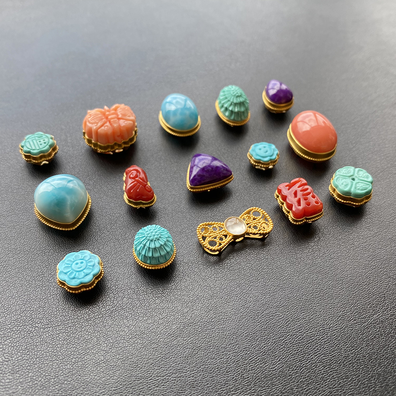 18k gold inlaid with multi-treasure string of beads hand condensed rope multipurpose