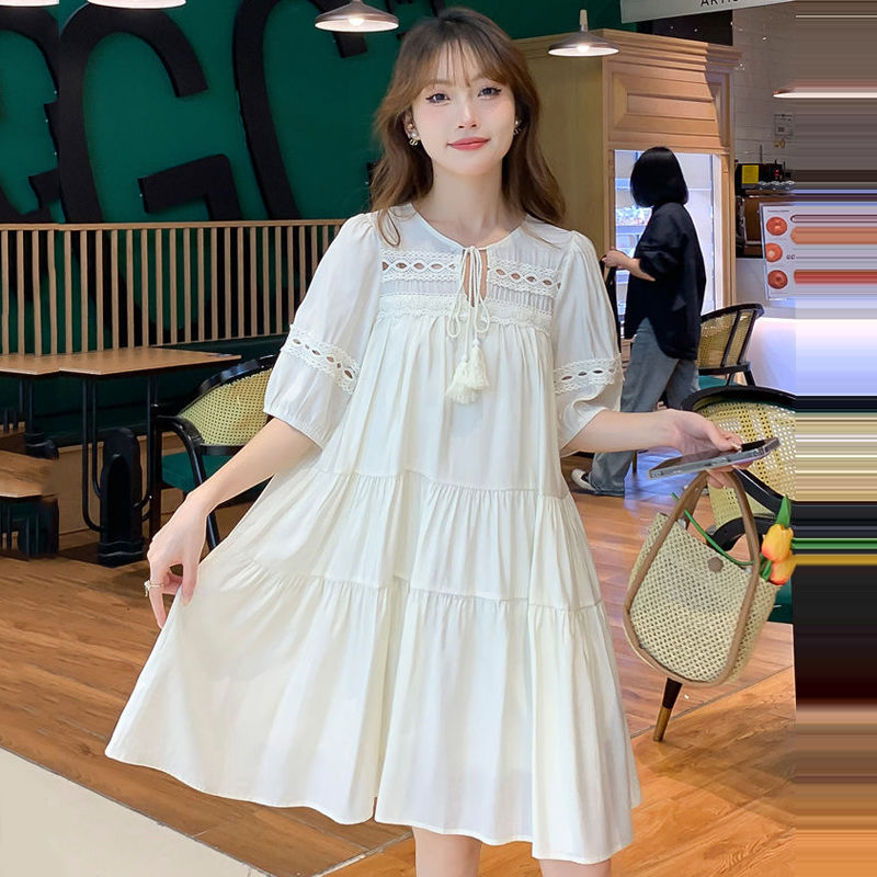 French Resort Style Chic Lace-Up White Dress, Summer Short Skirt, Stunning Bohemian A-Line Skirt, Thin Style
