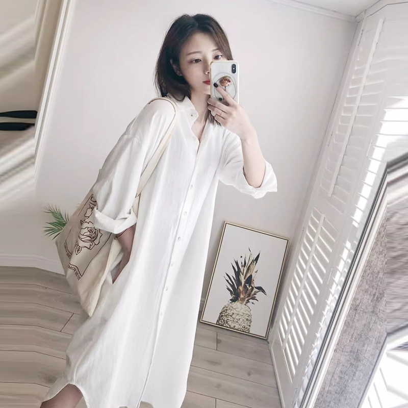 Long-Sleeved Shirt Dress for Women, Spring and Autumn New Style, French Style, Age-Reducing, Lazy Style, Loose and Slimming Shirt Long Skirt