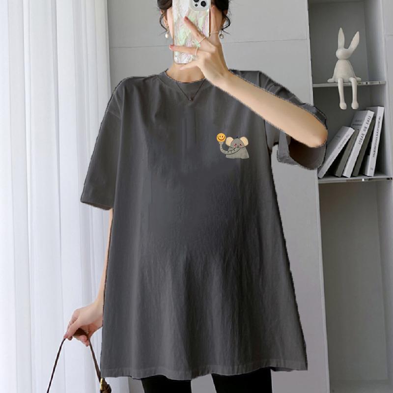 Maternity Wear Summer New Style Pure Cotton Short-Sleeved T-Shirt Korean Style High-End Loose Fit Pregnant Mother Belly-Covering Slimming Plus Size Top