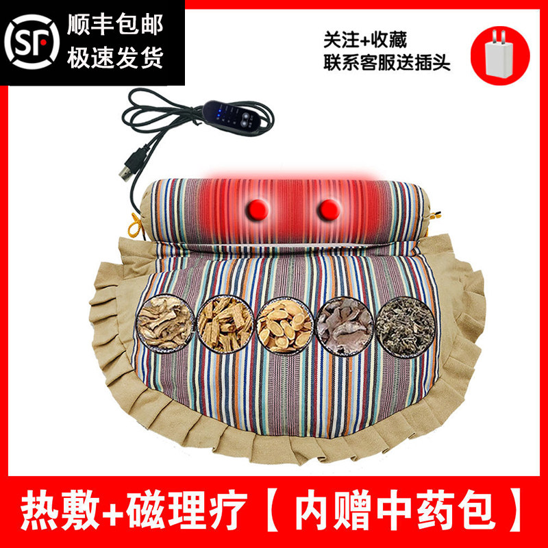 Cervical vertebra pillow repair and correction cervical vertebra special old coarse cloth buckwheat shell filling tether design traction cylindrical candy pillow