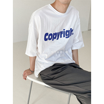 DAZO summer new short sleeve T-shirt mens loose letter print trend ov Half sleeve round neck shirt chic