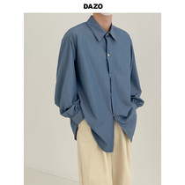 DAZO denim collar shirt male retro feel lined with Korean version Trend loose 100 lap long sleeve blouses lins lightly cooked