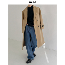 DAZO high quality thickened woolen sweater for mens medium long version of Korean version trend handsome wind clothes man over knee jacket