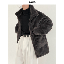 DAOZ Retro Velvet Coat Men Winter Thickening Warm Cotton Clothes Texture Rabbit Fur Turd Cotton Clothing Trends Ins