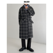 DAZO Korean version of Mao the male thicken in the thick of the winter the long-style plaid windsuit is handsome and overtook the knee jacket trend