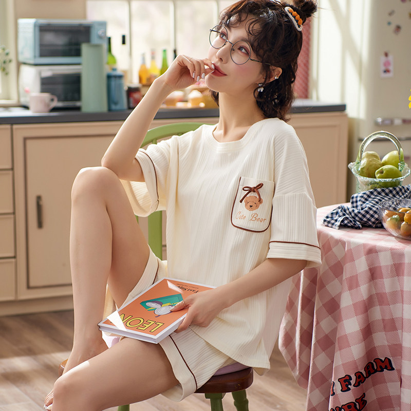 2021 new pajamas women's summer pure cotton thin short-sleeved two-piece suit spring and summer net red burst style home clothes