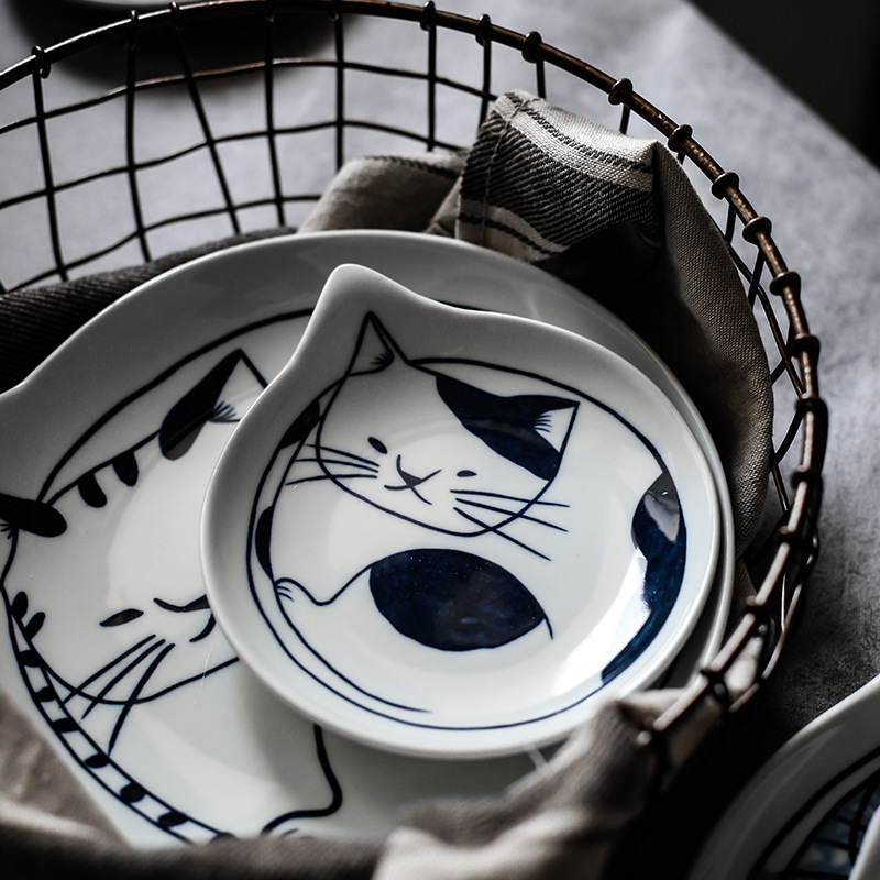 Creative Day Style Hand-painted Cute Kitty Ceramic Jewelry Dish Dining Room Home Drop Plate Cold Dish Snack Sauce Dish