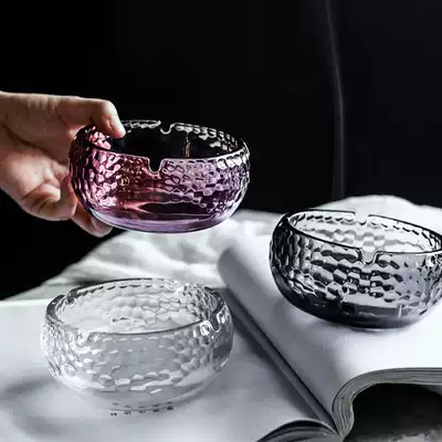Nordic minimalist windproof glass ashtray creative hammer pattern desktop decoration large household personalized ashtray three-color selection