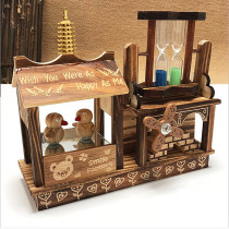 Creative rotating bird hourglass wooden windmill clockwork music box Music Box Music Box ornaments girls childrens birthday gifts