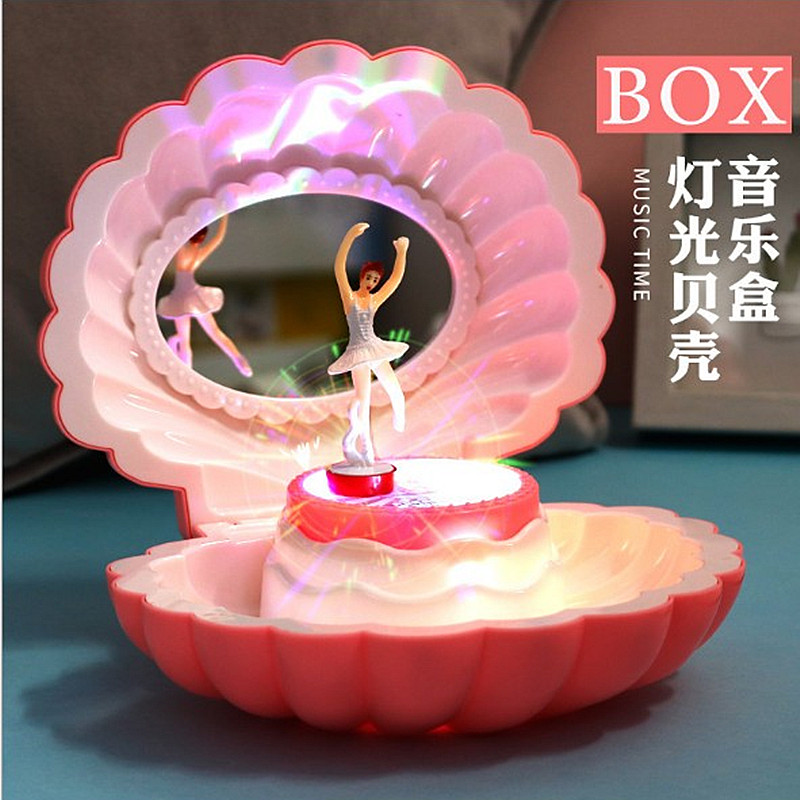 Creative flashing light shell ballet dancing girl clockwork music box jewelry storage Music Box children's birthday gift