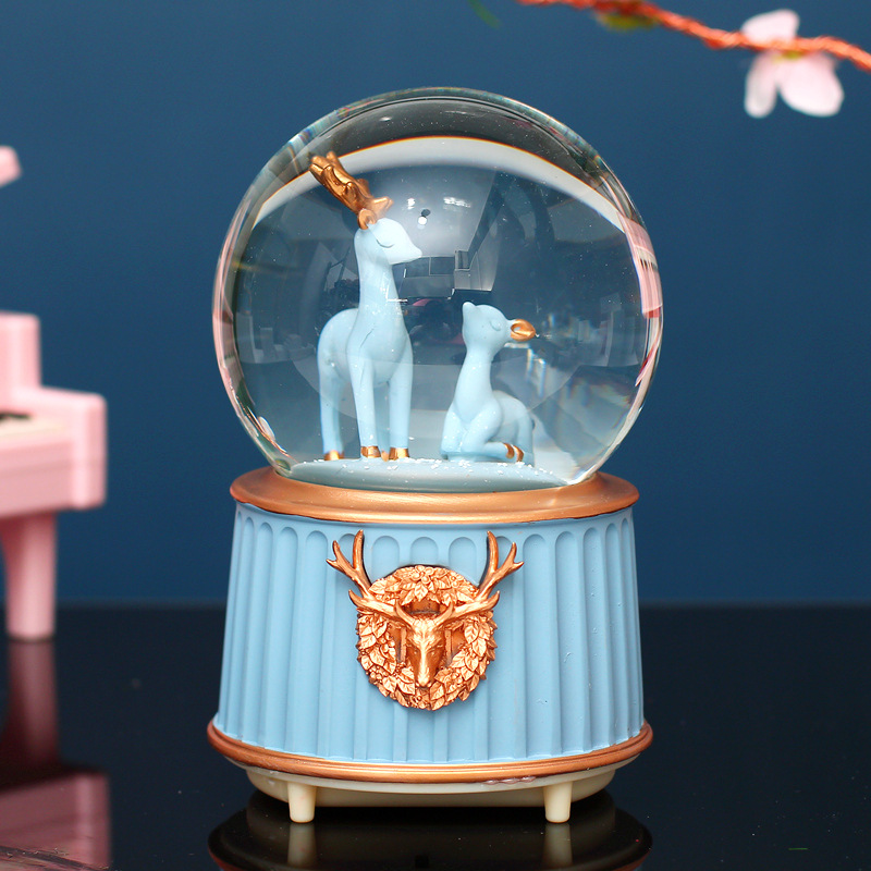 Creative color lights snowflake elk all the way with glass crystal ball music box girls birthday gift