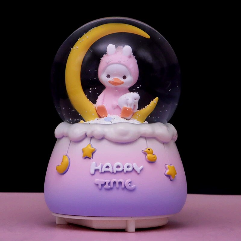 Color lights Floating Snowflake Rotating Cartoon Memmallduck duck glass crystal ball music box girl birthday gift