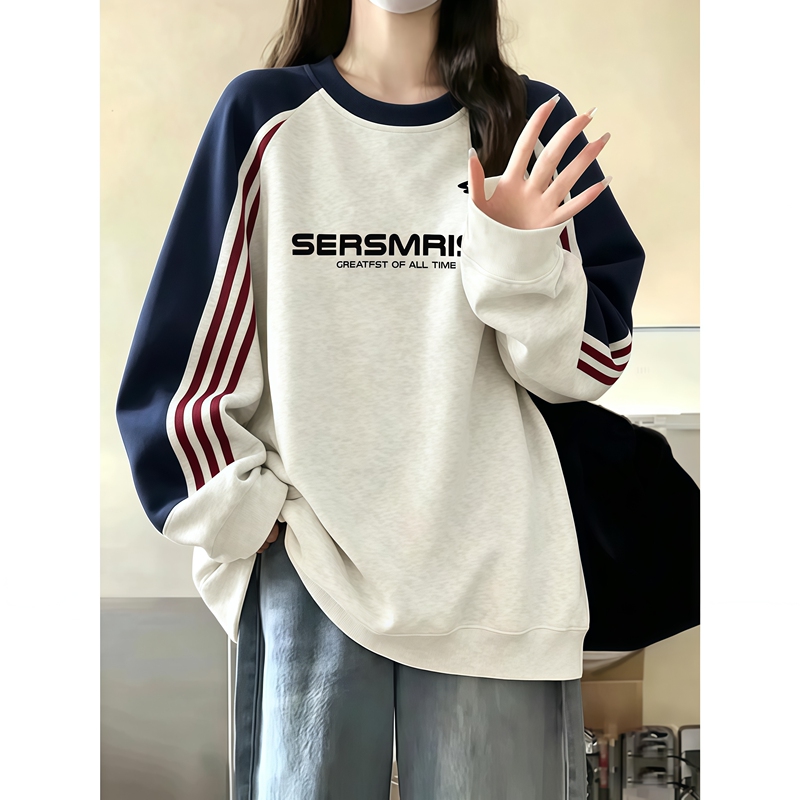 American-Style Color-Blocked Three-Stripe Sweatshirt for Girls, Spring and Autumn 2026 New Model, Loose Hoodless Top for Middle and High School Students American-Style Color-Blocked Three-Stripe Sweatshirt for Girls, Spring and Autumn 2026 New Model, Loose Hoodless Top for Middle and High School Students