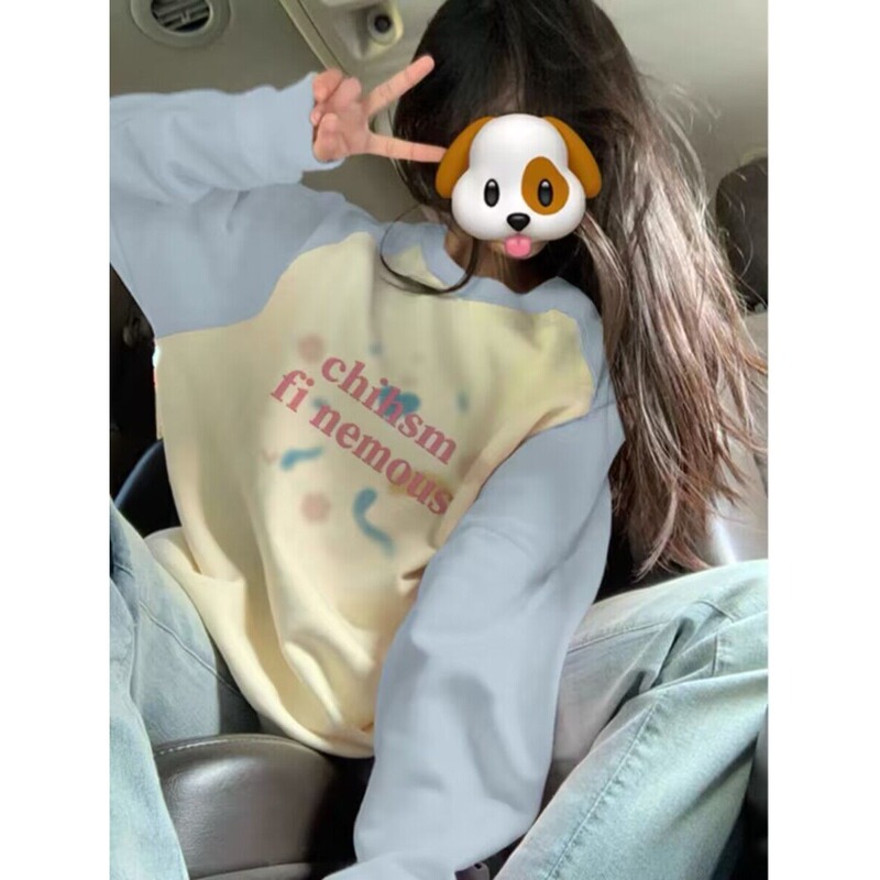 American-Style Raglan Crewneck Sweatshirt for Girls, Spring and Autumn 2026, Loose Casual Long-Sleeve Top for Middle School, High School, and College Students