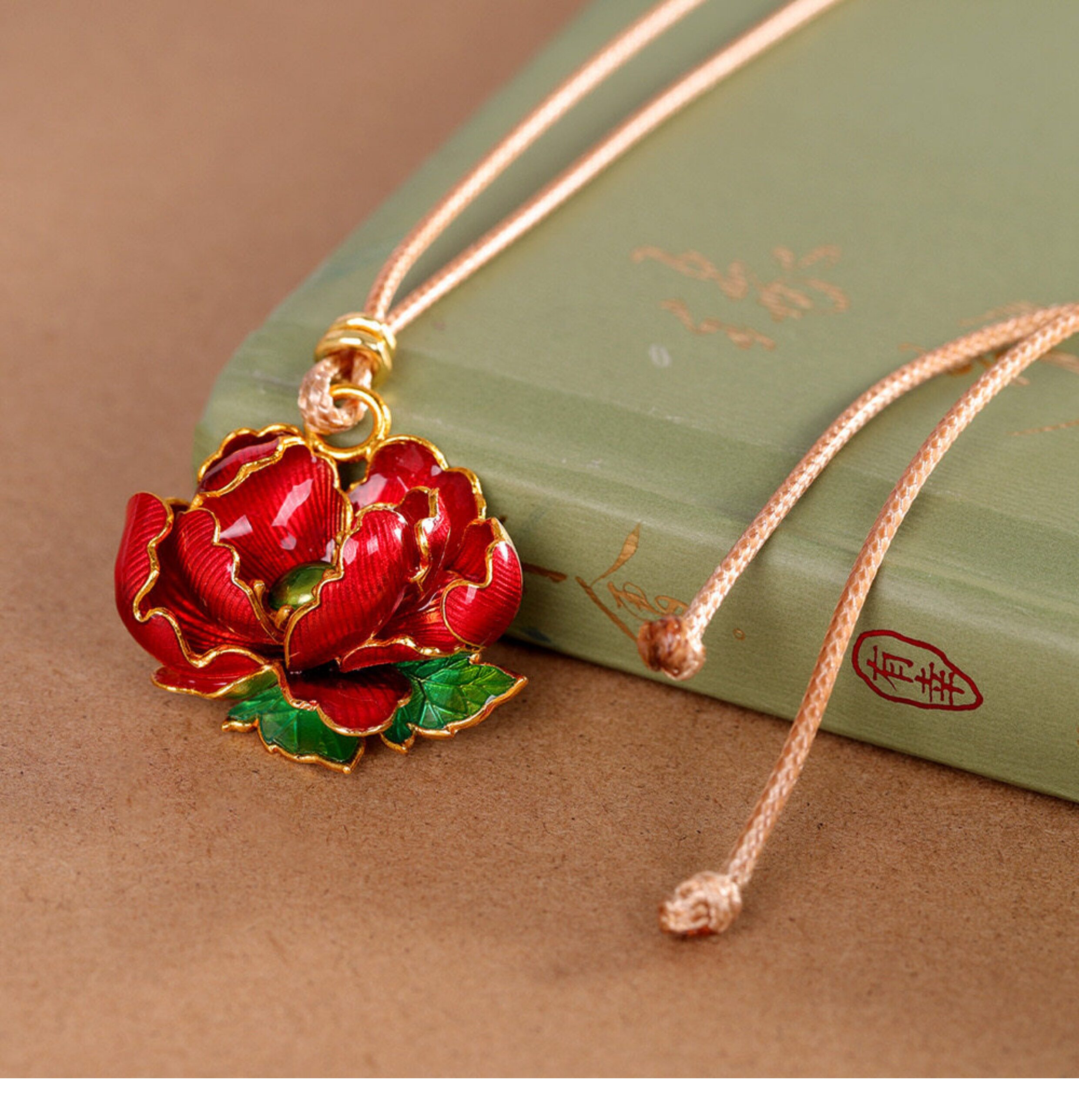 товар из китая 轻奢国风足银9999牡丹花项链女珐琅彩民族风纯银吊坠长款毛衣链