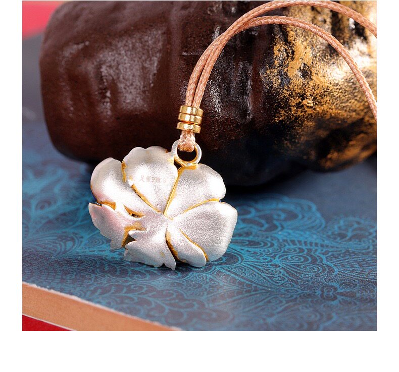 товар из китая 轻奢国风足银9999牡丹花项链女珐琅彩民族风纯银吊坠长款毛衣链