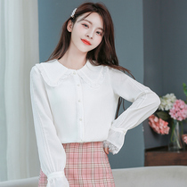 Real shot 9548 autumn new long sleeve chiffon shirt female doll collar shirt sweet Super fairy white shirt
