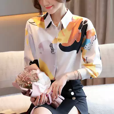 Real shot 9520 spring and autumn dress new chiffon flower shirt female Korean version of loose long sleeve foreign style shirt coat tide