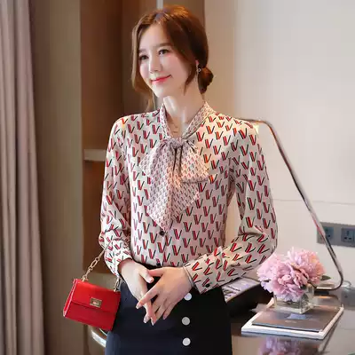 Long-sleeved chiffon shirt women's autumn new Korean fashion print shirt fresh floating lead loose thin shirt tide