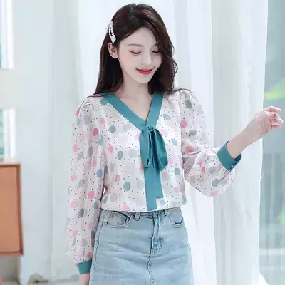 Real shot 9506 Super fairy sweet floral chiffon jacket women long sleeve Autumn New Age reduction bow