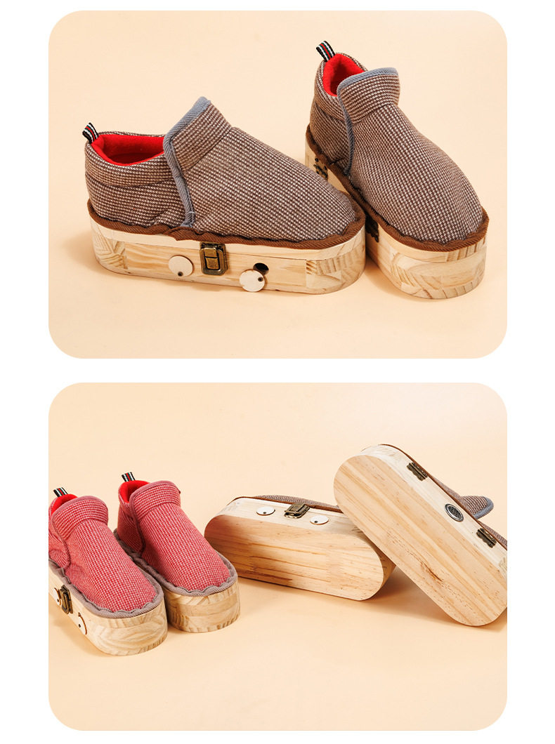 Solid Wood Moxibustion Shoes Wearable Foot Warmer Moxa Box for Home Foot Care Brown Winter Style in use