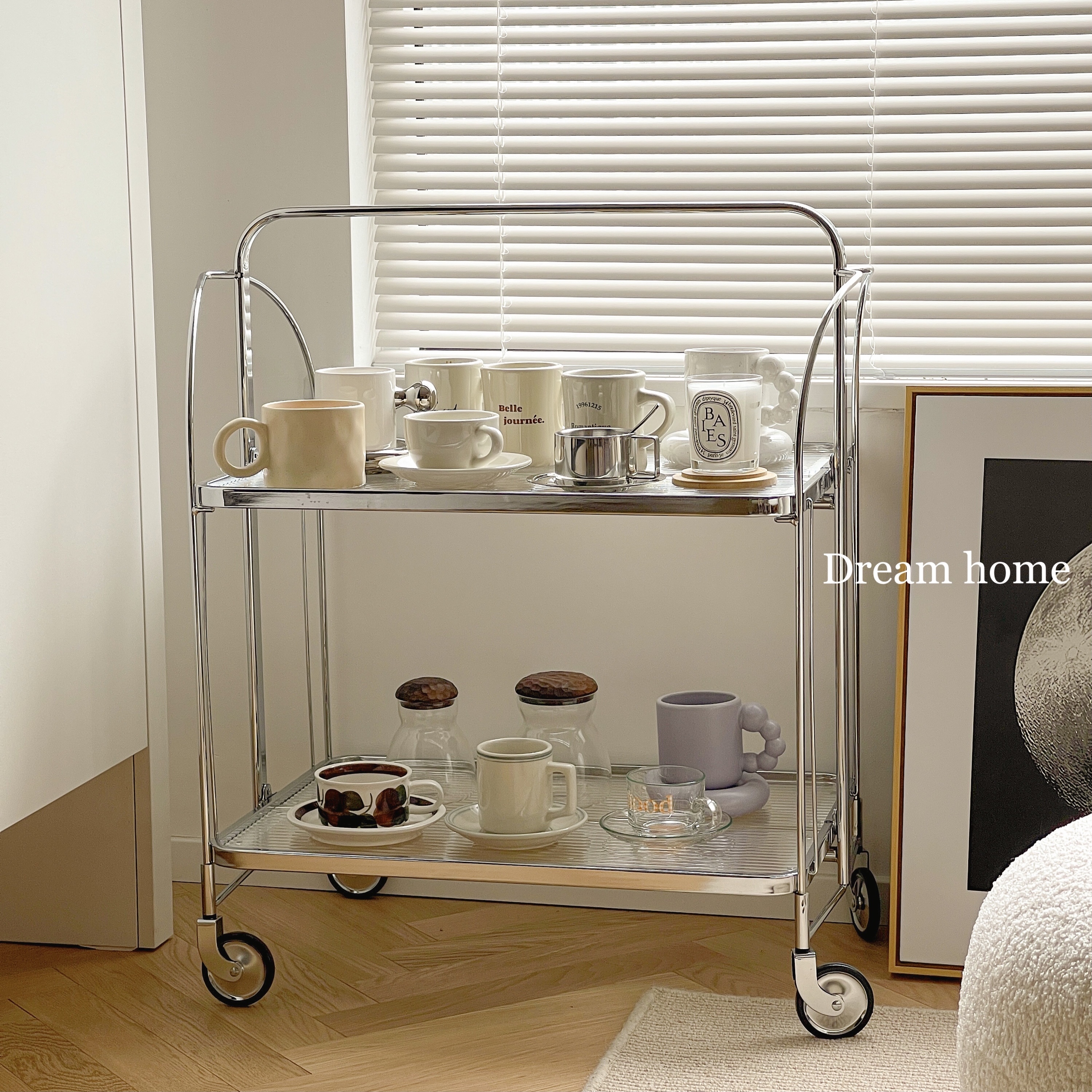 Dream home vintage engraved folding trolley movable designer dining car vintage vintage side table