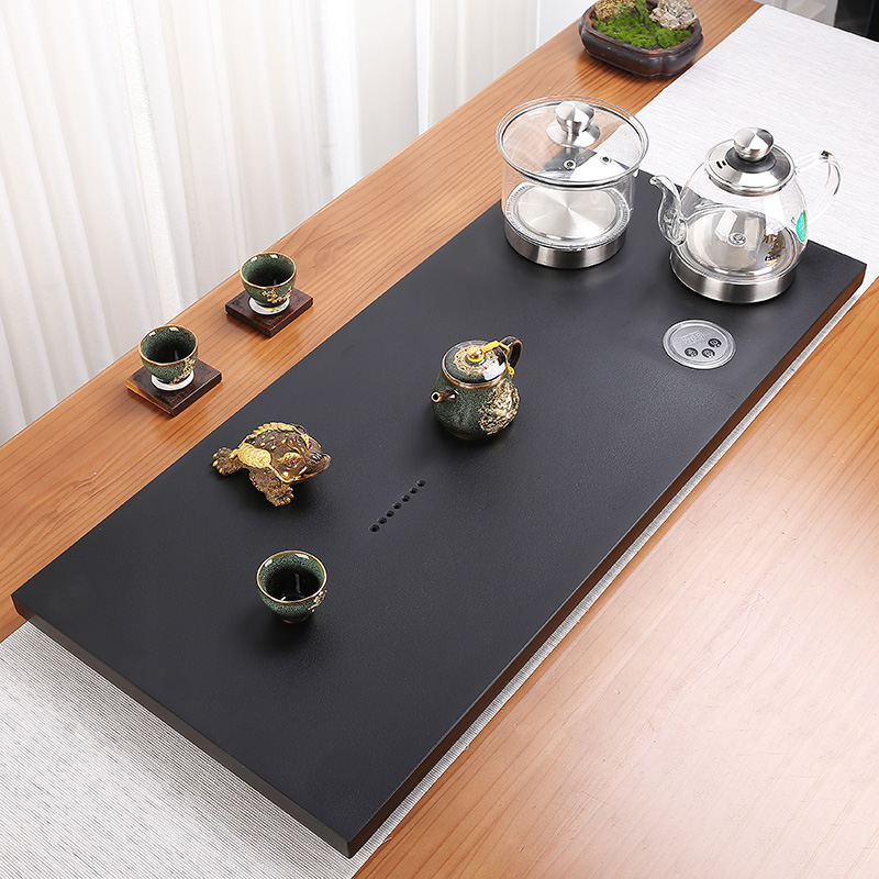 Natural black stone tea tray whole block size black stone tea sea tea table rectangular household relief simple custom