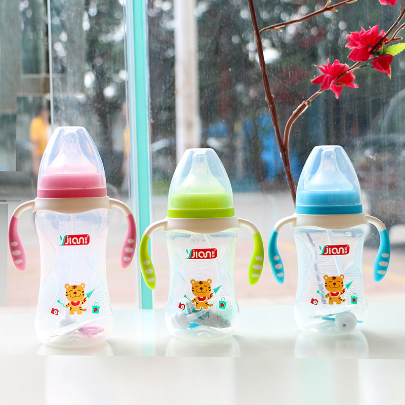 Baby Jian newborn resistant PP bottle with wide mouth anti-slip automatic straw with handle bottle 300ML