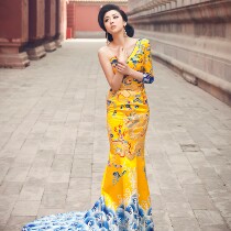  Dragon robe dress Haute couture Hand embroidery silk pants satin Beijing Huafen Clothing Design Co Ltd