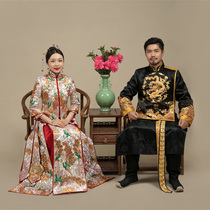 Huafen Wedding Clothes 2021 Chao Embroidery Gown Peacock Full Embroidered Pan Gold Embroidered Dragon and Phoenix Gown Bride Chinese Dress