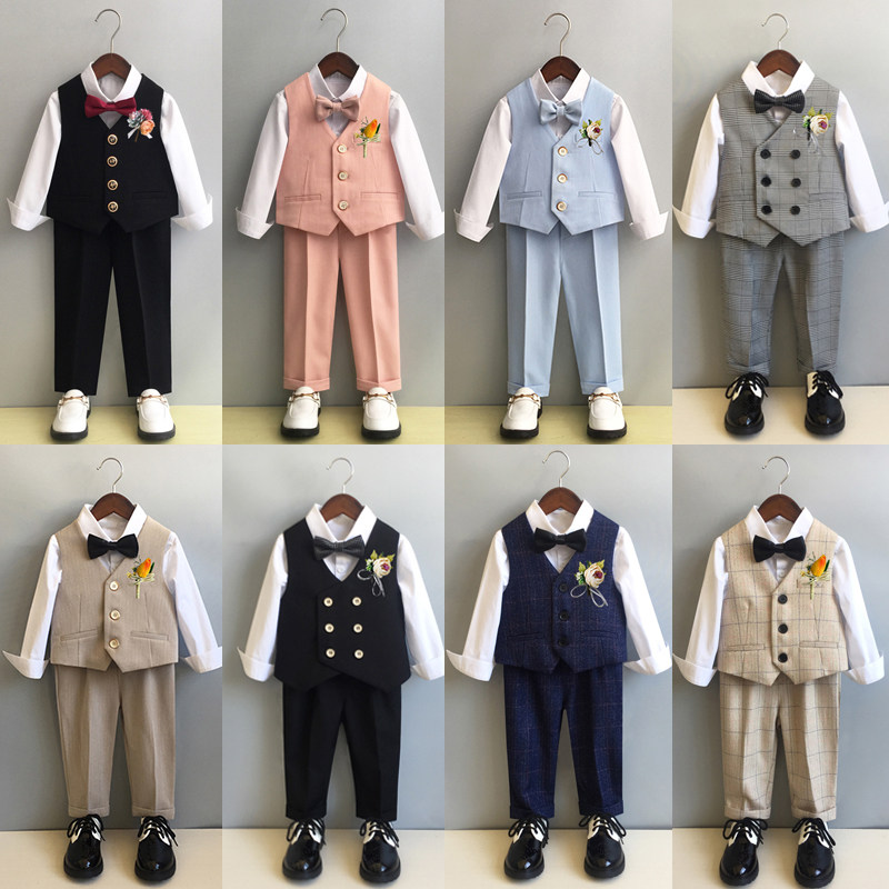 Boy gown child's small suit for the boy's baby boy's birthday banquet Western suit Boy flower wedding suit-Taobao